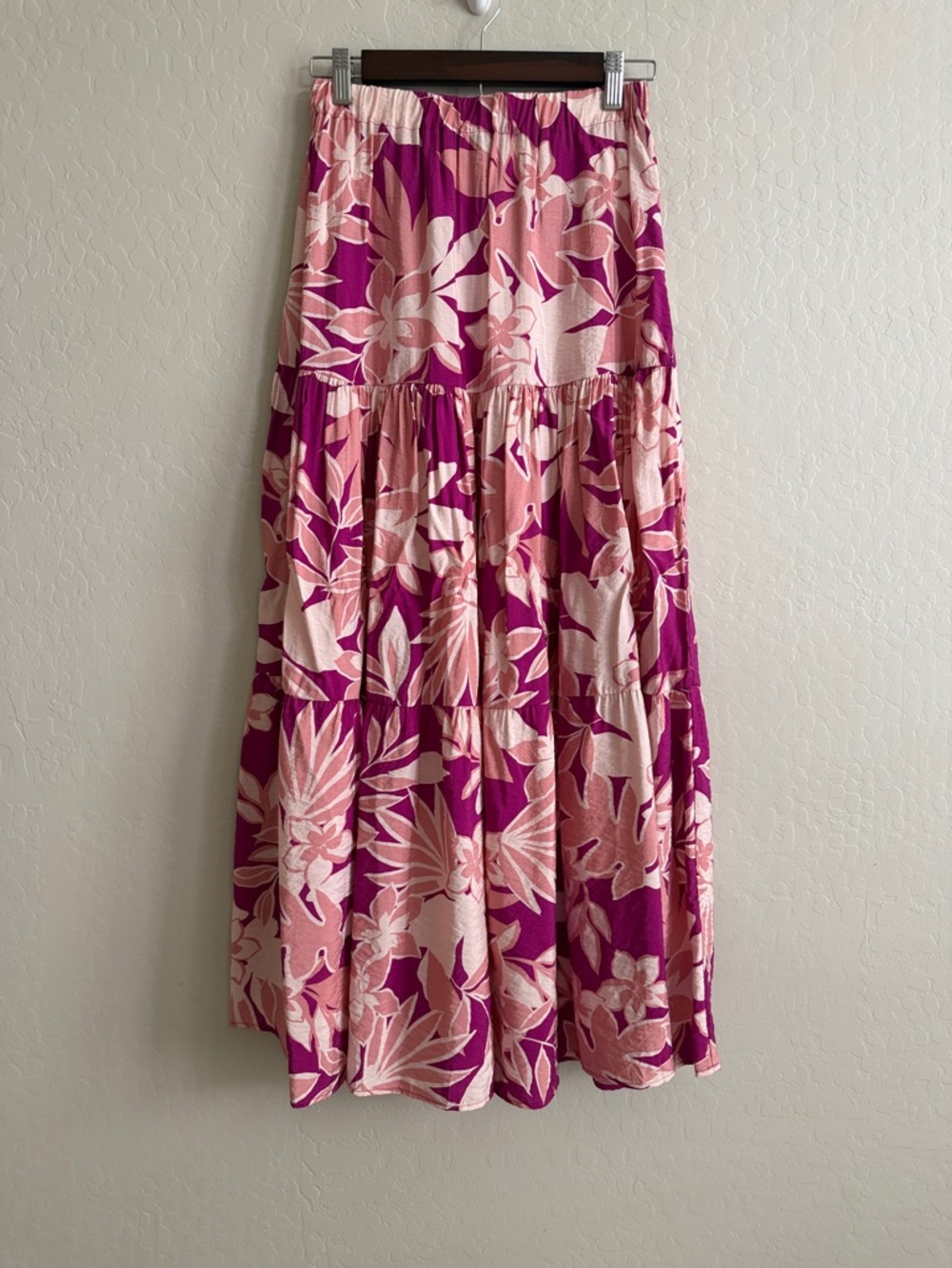 DREW Pink Magenta Floral Tiered Tropical Maxi Skirt, NWT, Small
